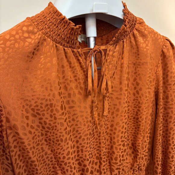 Chenault Leopard Print Burnt Orange Long Sleeve Midi Dress Sz Medium - Picture 2 of 8